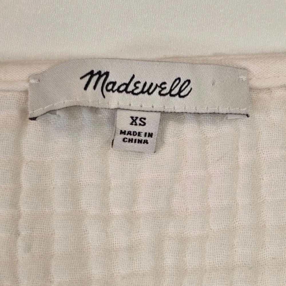 Madewell‎ XS Lightspun Millbrook Peplum Top Ivory Gauze Puff Sleeve Square Neck